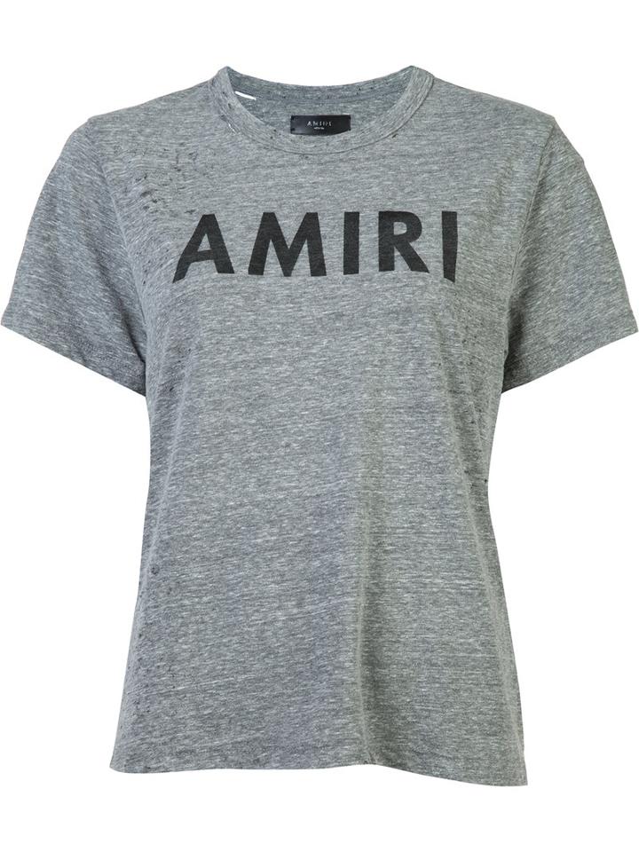 Amiri Logo Print Destroyed T-shirt, Size: Small, Grey, Polyester/cotton/rayon