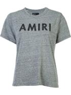 Amiri Logo Print Destroyed T-shirt, Size: Small, Grey, Polyester/cotton/rayon