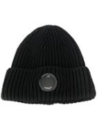 Cp Company Lens Ribbed Beanie - Black