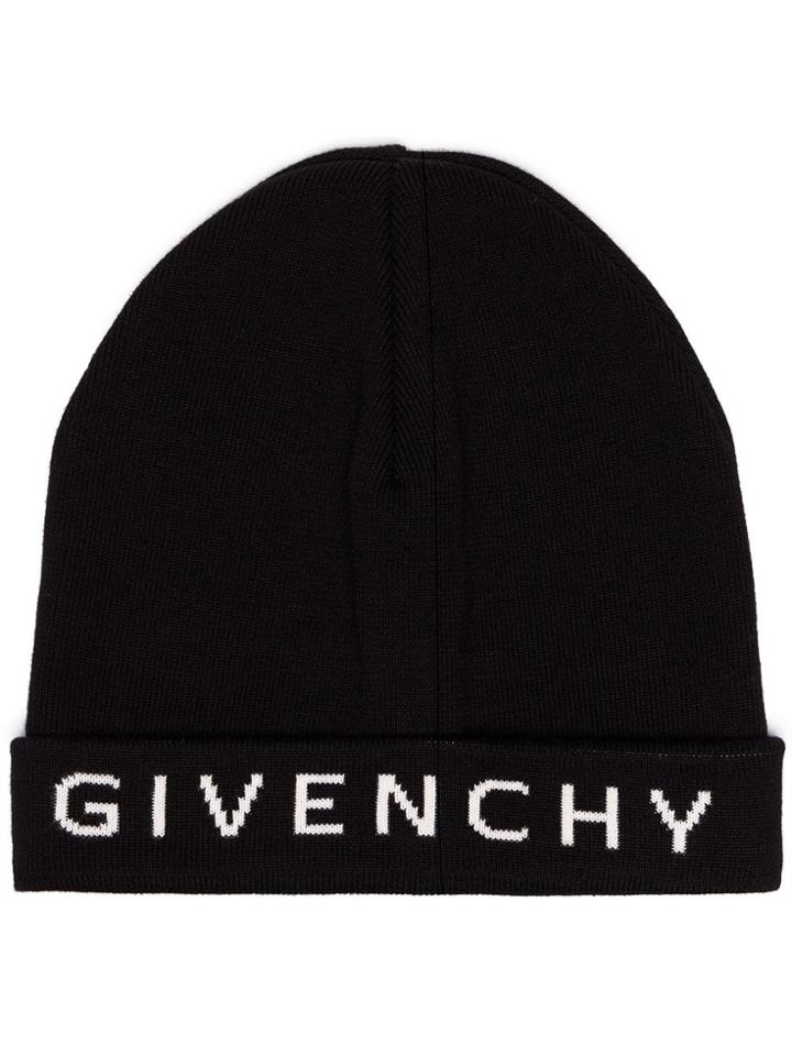 Givenchy Black And White Logo Cashmere And Cotton Beanie