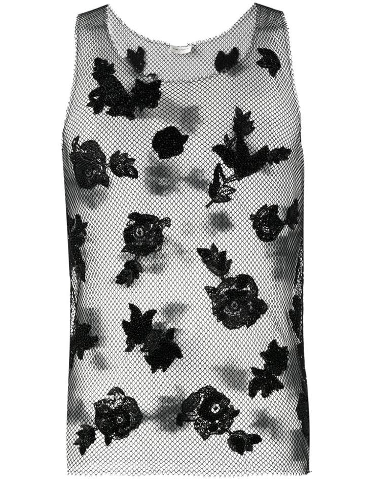 Saint Laurent Embroidered Net Tank Top - Black
