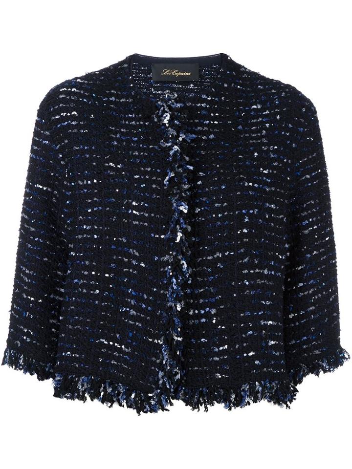 Les Copains Cropped Instarsia Jacket, Women's, Size: 40, Blue, Nylon/polyester/virgin Wool