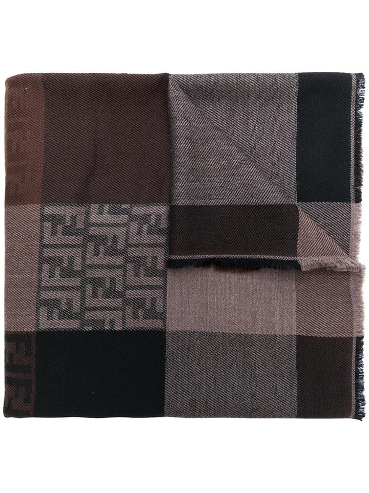 Fendi Colour Block Patch Shawl Scarf - Brown