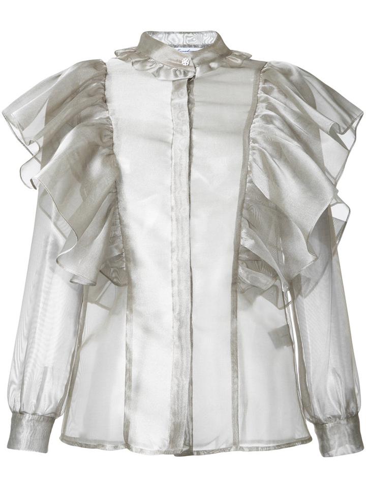 Ruffled Sheer Blouse - Women - Nylon/polyester - M, Grey, Nylon/polyester, Fleamadonna