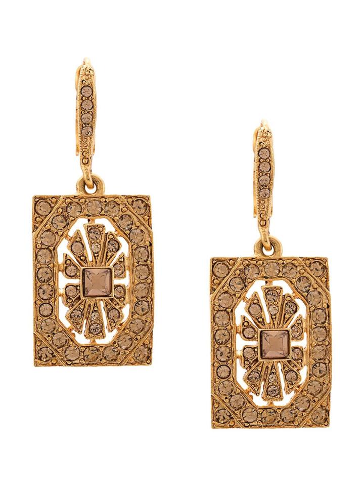Oscar De La Renta Rectangular Embellished Earrings - Gold