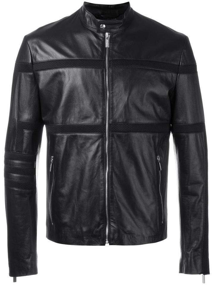 Dirk Bikkembergs Mesh Stripe Jacket, Men's, Size: 50, Black, Leather/viscose