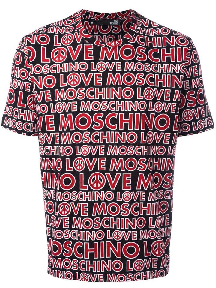 Love Moschino Allover Logo Print T-shirt, Men's, Size: Small, Black, Cotton