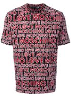 Love Moschino Allover Logo Print T-shirt, Men's, Size: Small, Black, Cotton