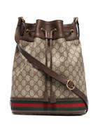 Gucci Ophidia Leather-trimmed Logo Printed Bucket Bag - Brown