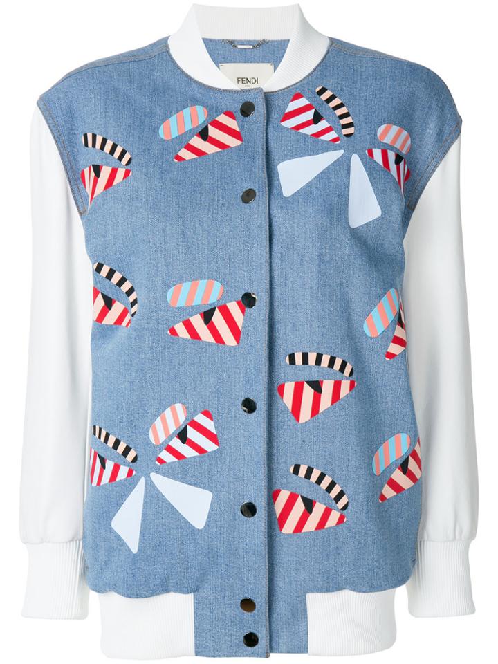 Fendi Fur Patch Baseball Jacket - Blue