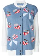 Fendi Fur Patch Baseball Jacket - Blue