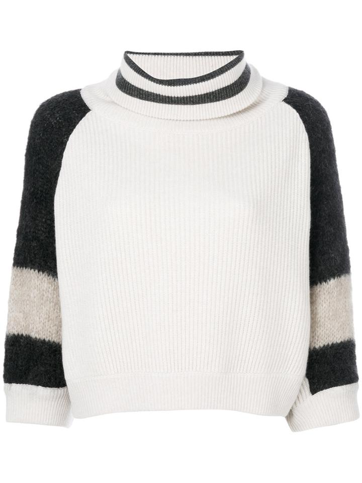 Brunello Cucinelli - Three-quarter Sleeve Jumper - Women - Polyamide/cashmere/mohair/wool - M, Nude/neutrals, Polyamide/cashmere/mohair/wool