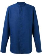 Z Zegna - Band Collar Shirt - Men - Linen/flax - S, Blue, Linen/flax