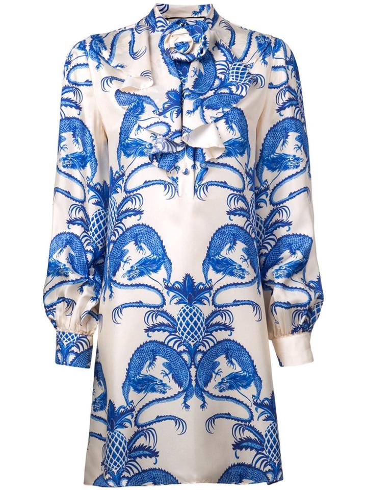 Gucci Dragon Print Dress - White