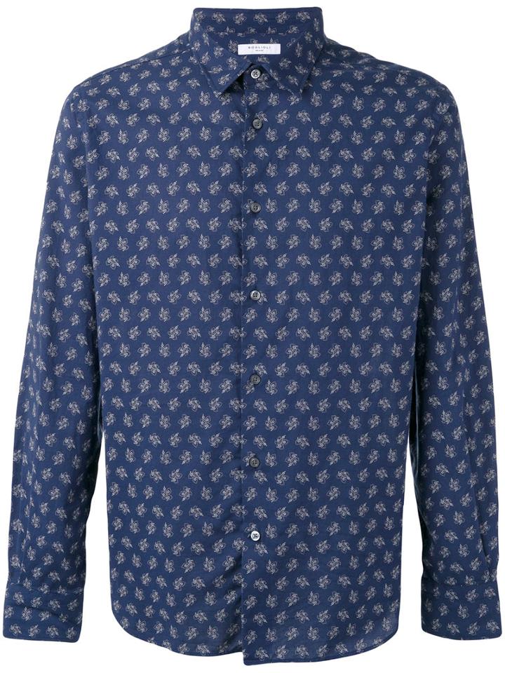 Boglioli Floral Print Shirt, Men's, Size: 43, Blue, Cotton