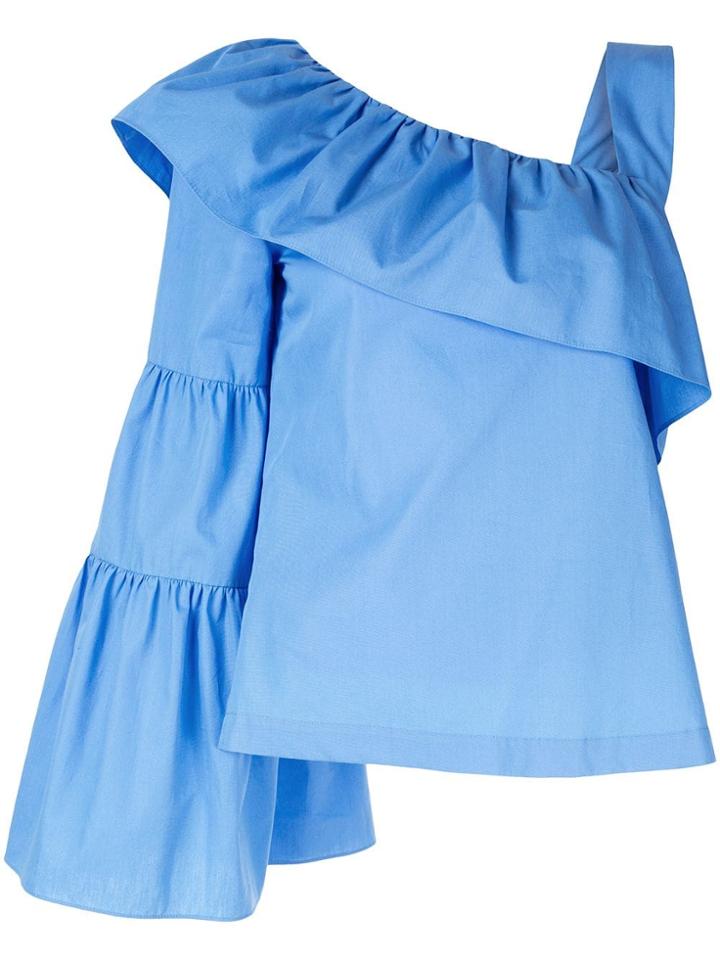 Goen.j Ruffled Asymmetric Sleeve Top - Blue