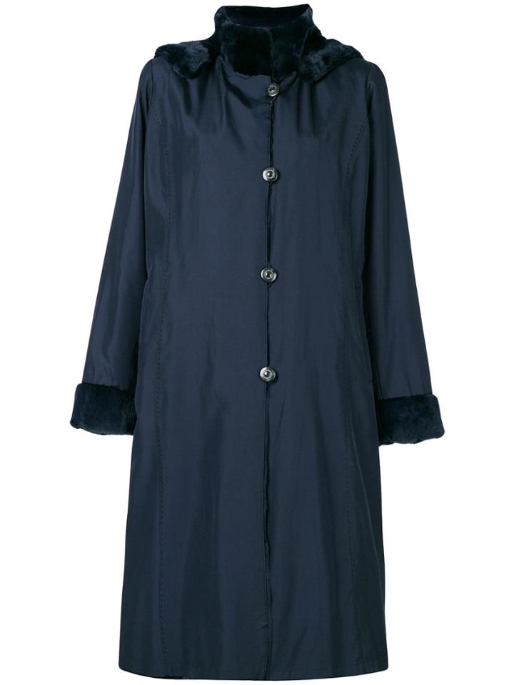 Liska Contrast Collar And Cuff Coat - Blue