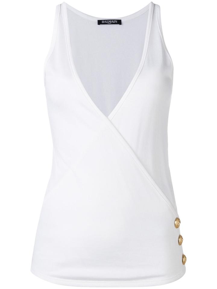 Balmain - Crisscross Sleeveless Top - Women - Cotton/viscose - 34, Women's, White, Cotton/viscose