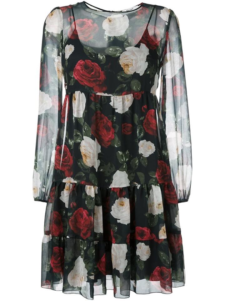 Blugirl Semi-sheer Floral Dress, Women's, Size: 44, Black, Polyester