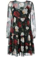Blugirl Semi-sheer Floral Dress, Women's, Size: 44, Black, Polyester