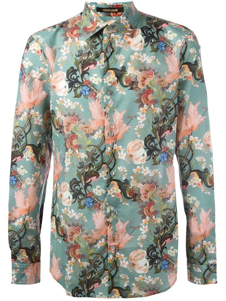 Roberto Cavalli Asian Garden Print Shirt, Men's, Size: 40, Cotton