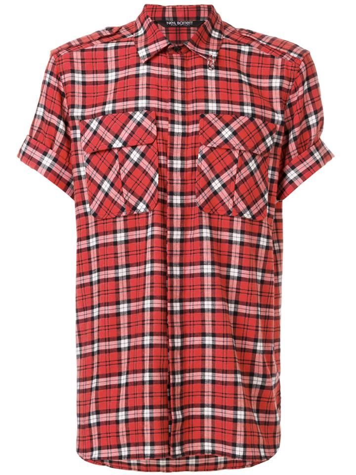 Neil Barrett Checked Short Sleeve Shirt - Red