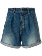 Saint Laurent Stonewashed High Waist Denim Shorts - Blue