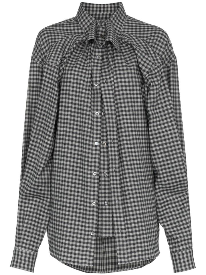 Y / Project Oversized Double Front Check Cotton Shirt - Grey