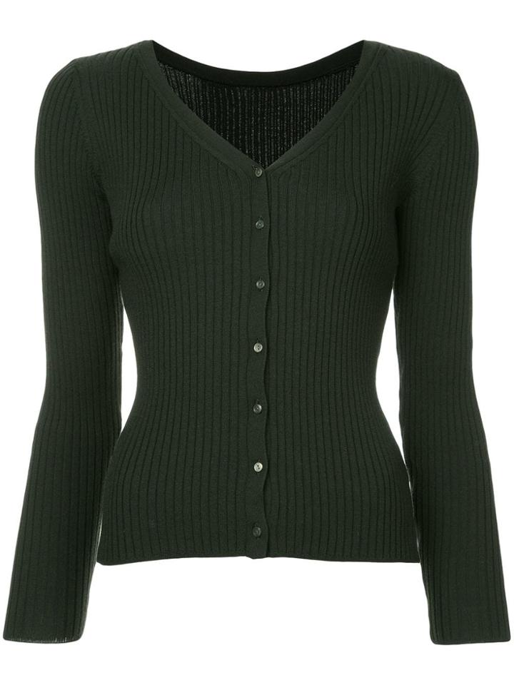 Des Prés Ribbed V-neck Cardigan - Green