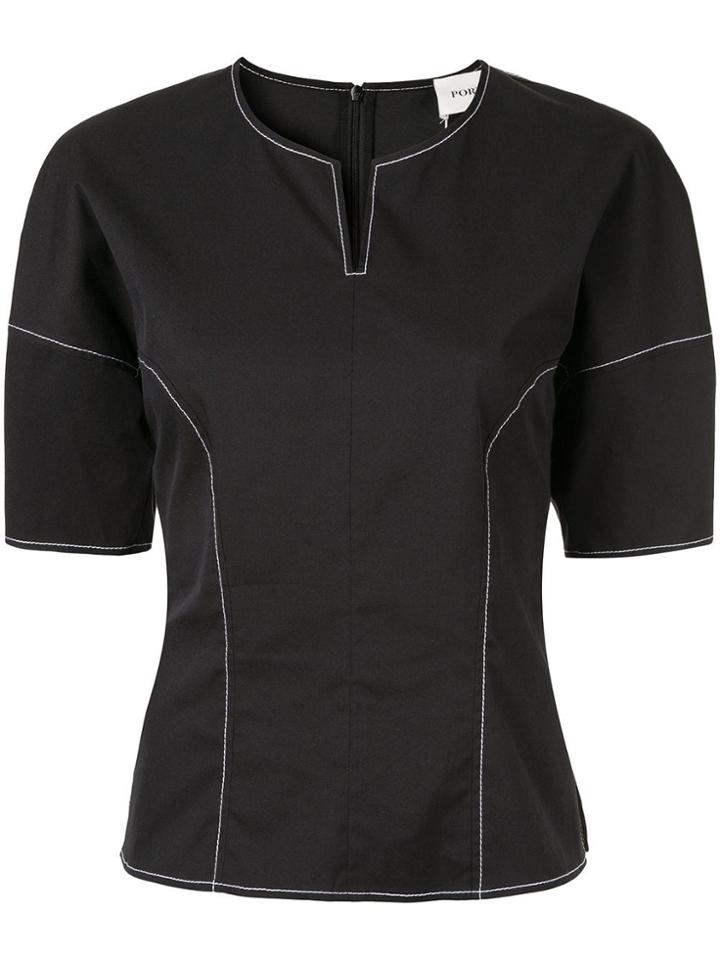 Ports Pure Contrast Stitching Top - Black