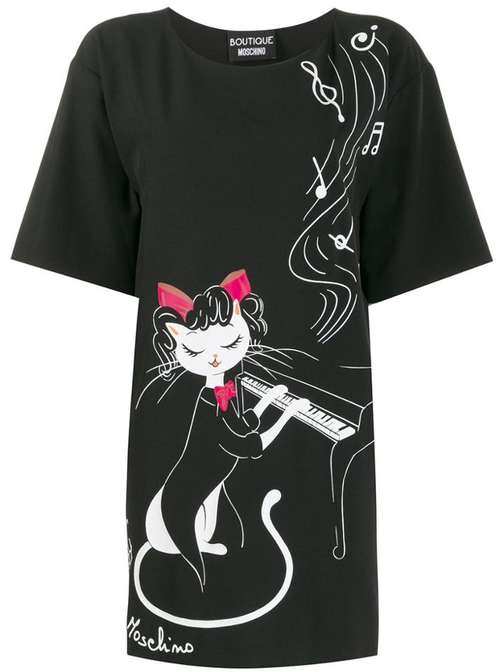Boutique Moschino Piano Cat T-shirt Dress - Black