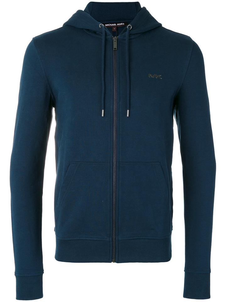 Michael Kors Logo Plaque Zip Hoodie, Men's, Size: Large, Blue, Cotton/spandex/elastane