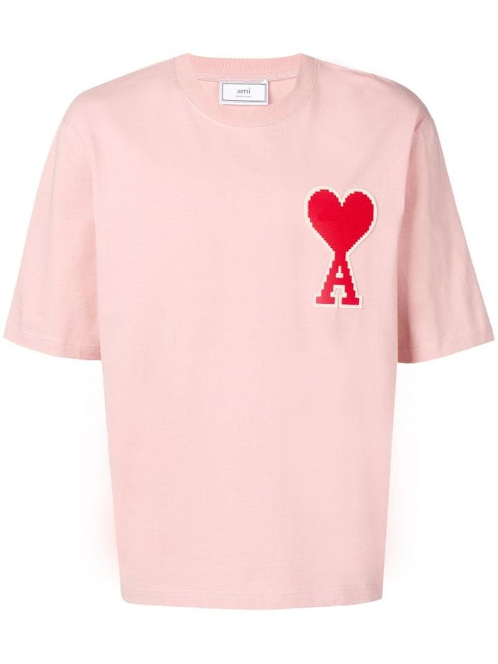 Ami Paris Tee With Big Ami Coeur Patch - Pink