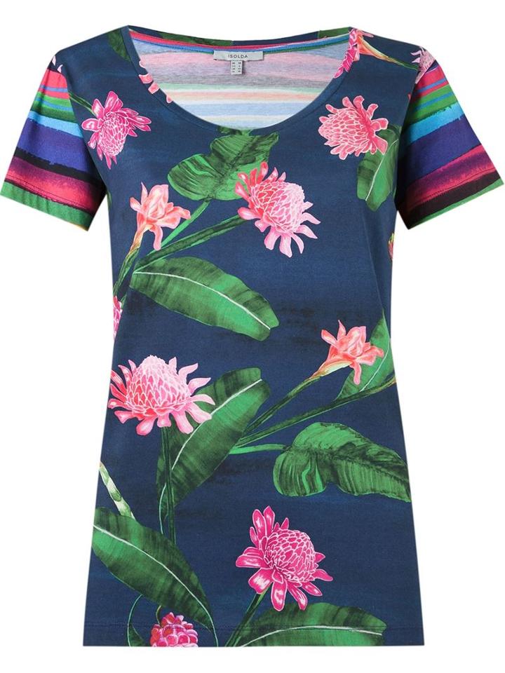 Isolda Shortsleeved Floral Blouse, Women's, Size: 42, Blue, Cotton