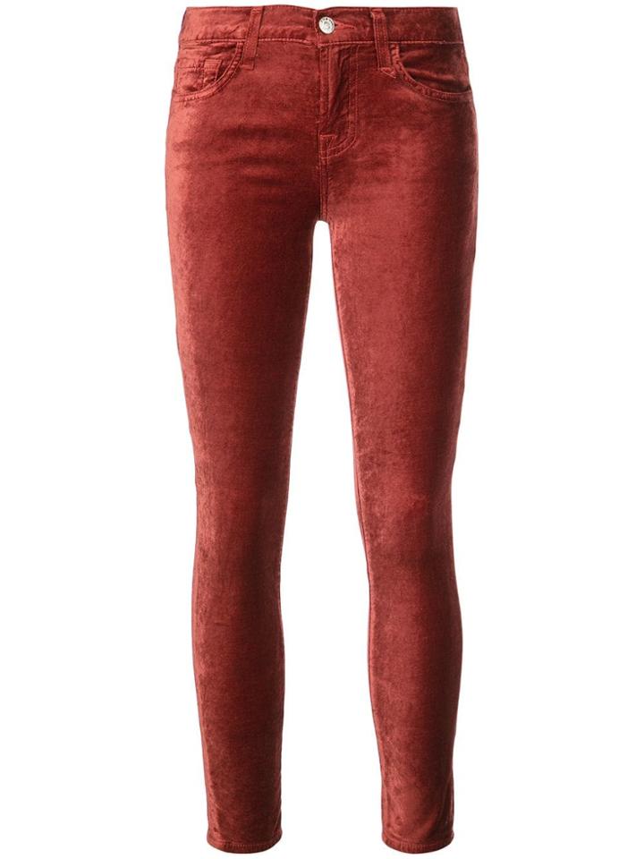 7 For All Mankind Velvet Mid Rise Skinny Jeans - Red