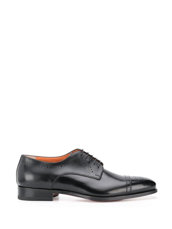 Santoni Perforated Detail Derby Shoes - Black