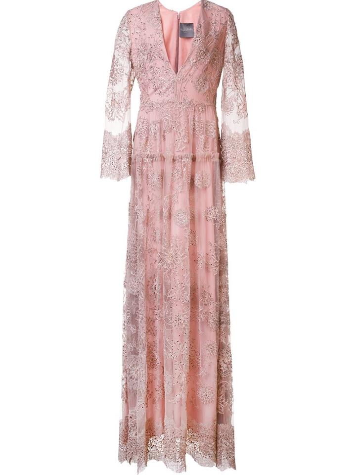 Monique Lhuillier Embroidered Tulle Gown, Women's, Size: 6, Pink/purple, Silk
