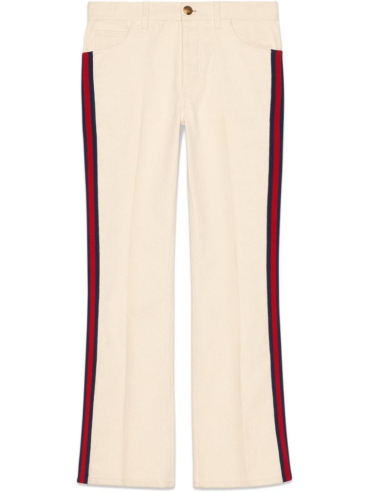 Gucci Denim Flare Pant With Web - White