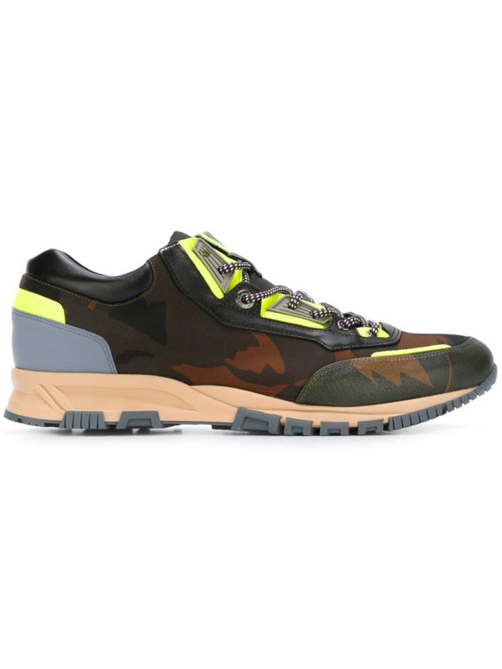Lanvin Paneled Sneakers, Men's, Size: 10, Green, Bos Taurus/leather/nylon/rubber