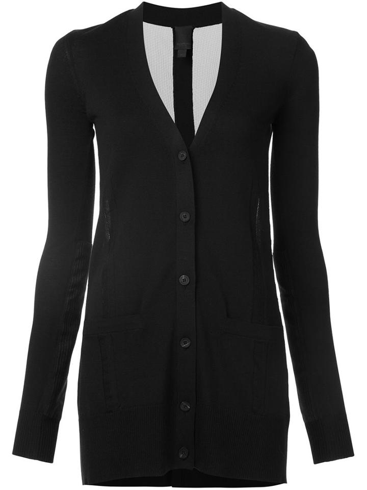 Vera Wang Tulle Insert Cardigan, Women's, Size: Large, Black, Elastodiene/polyamide/virgin Wool