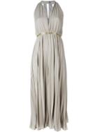 Halston Heritage Contrast Waist Halterneck Pleated Dress