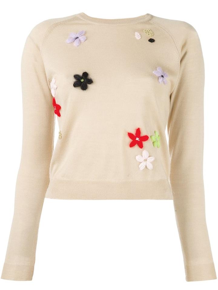 Simone Rocha Floral Embroidered Sweater, Women's, Size: Small, Nude/neutrals, Silk/cashmere/merino