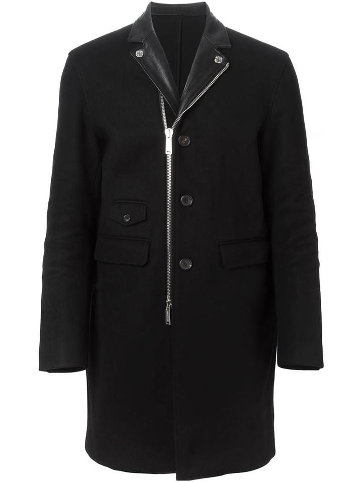 Dsquared2 Zipped Up Coat, Men's, Size: 52, Virgin Wool/polyester/acetate/calf Leather