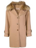 Twin-set Fur Collar Single-breasted Coat - Brown