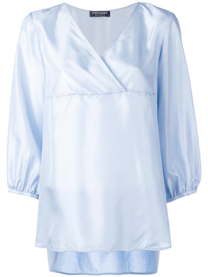 Twin-set - V-neck Blouse - Women - Silk/cotton - L, Blue, Silk/cotton