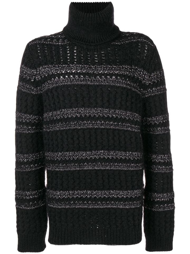 Saint Laurent Contrast Knit Sweater - Black