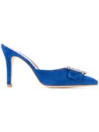 Paris Texas Crystal Buckle Pointed Mules - Blue