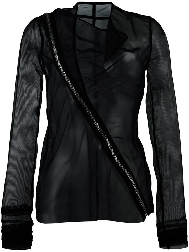 Rick Owens Lilies Semi Sheer Tulle Biker Jacket, Women's, Size: 40, Black, Polyamide/spandex/elastane