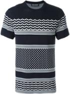 Neil Barrett Pattern Intarsia Top, Men's, Size: Small, Blue, Viscose/nylon