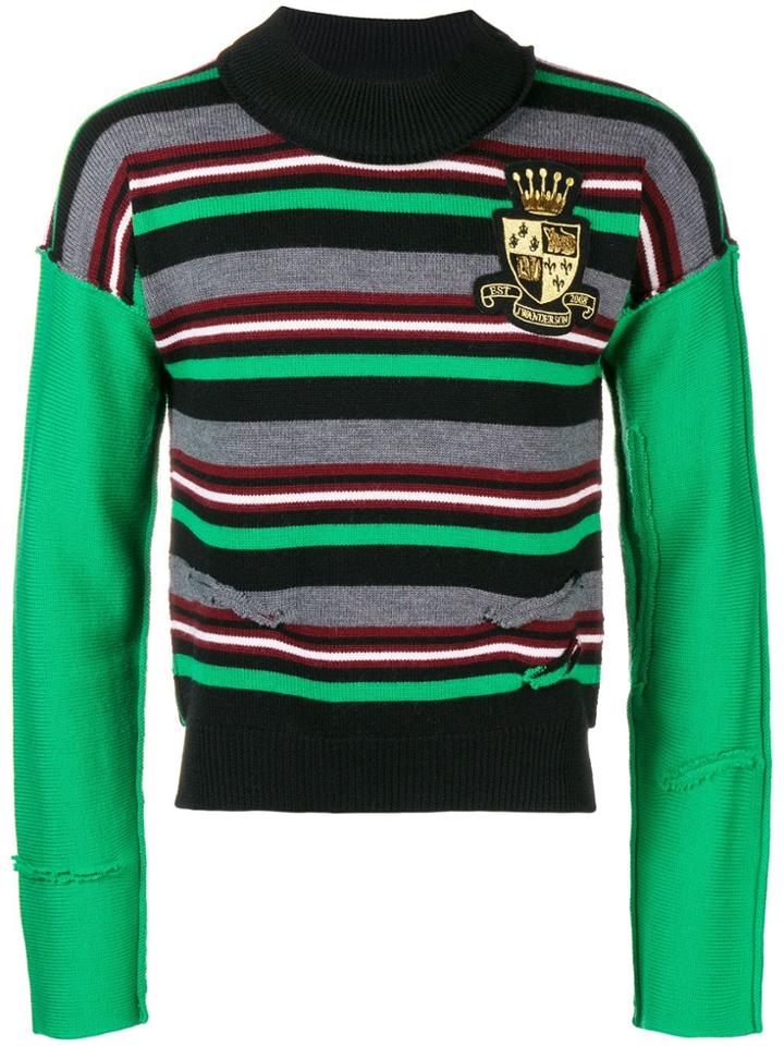 Jw Anderson Deconstructed Striped Sweater - Green
